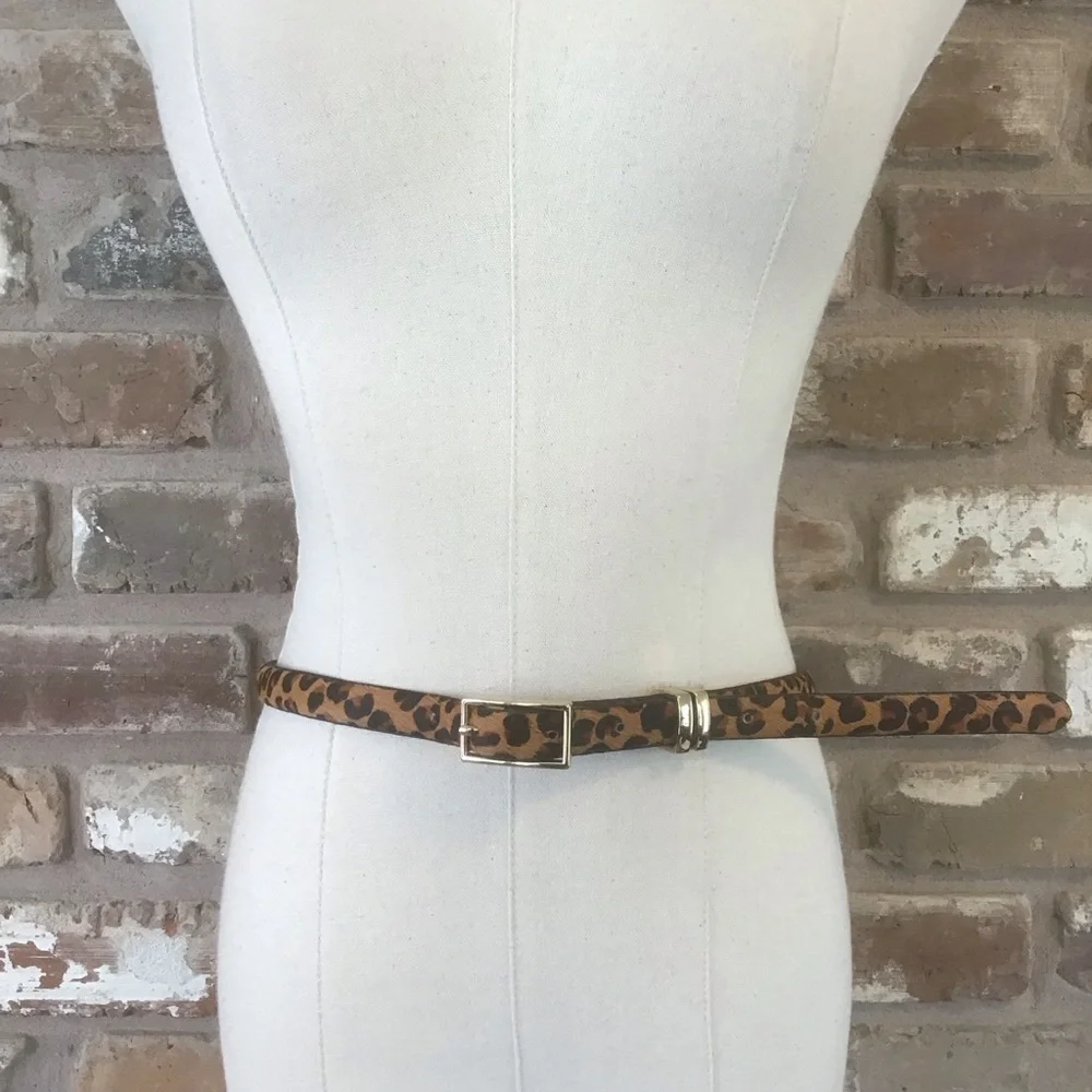 BANANA REPUBLIC Women's Leopard Print Fur Haircalf Thin Skinny Belt XS - Picture 2 of 8